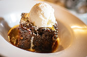 Sticky toffee pudding served with ice-cream