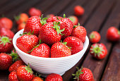 Strawberry on wooden background. Copy space