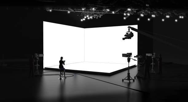 Studio for broadcasting presentations template, Corporate Live web events, 3d Render