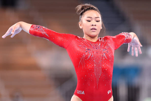 Sunisa Lee of Team United States competes during the Women's Balance Beam Final on day eleven of the Tokyo 2020 Olympic Games at Ariake Gymnastics...