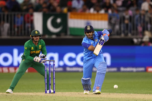 Suryakumar Yadav of India bats during the ICC Men's T20 World Cup match between India and South Africa at Perth Stadium on October 30, 2022 in Perth,...