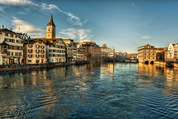 Switzerland, Zurich, View of river and old town