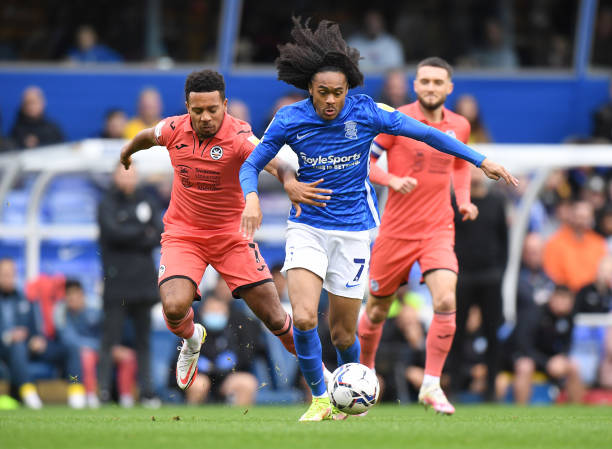 Tahith Chong of Birmingham City is challenged by Korey Smith of Swansea City during the Sky Bet Championship match between Birmingham City and...