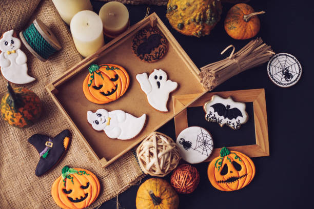 taking your halloween decorations out of the box - halloween stock pictures, royalty-free photos & images