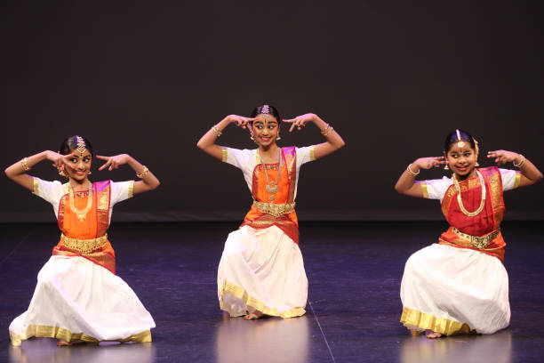 Tamil Bharatnatyam dancers perform a traditional dance during a cultural program celebrating the Thai Pongal Festival in Markham, Ontario, Canada, on...