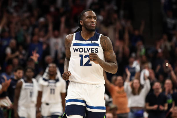 Taurean Prince of the Minnesota Timberwolves looks on after making a three-point basket against the Memphis Grizzlies in the second quarter of the...