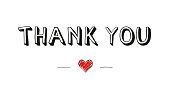 Thank you handwritten text with cute little red doodle heart