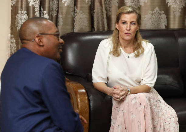 The Countess of Wessex talking to Vice President Dr Mohamed Juldeh Jalloh at the State House Freetown on the first day of her visit to Sierra Leone