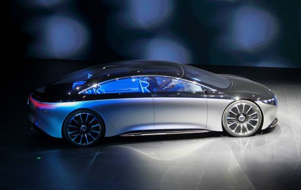 The Mercedes Vision EQS of German car maker Mercedes is pictured at the company's booth at the Frankfurt motor show IAA 2019, in Frankfurt am Main...