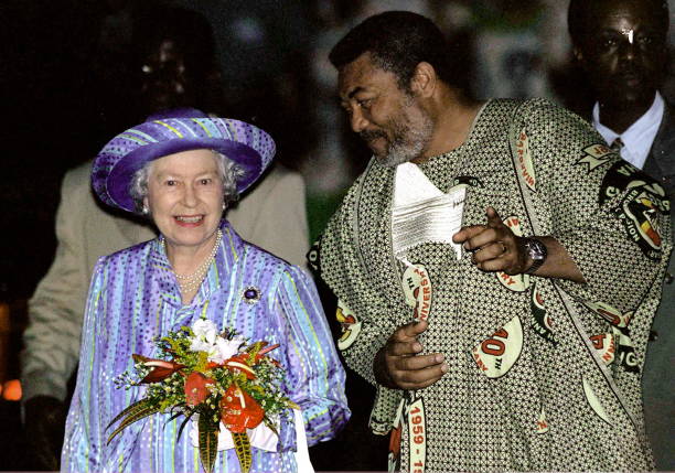 The Queen Meeting The President Of Ghana Flight Lieutenantjerry Rawlings On Her Arrival At Accra Airport