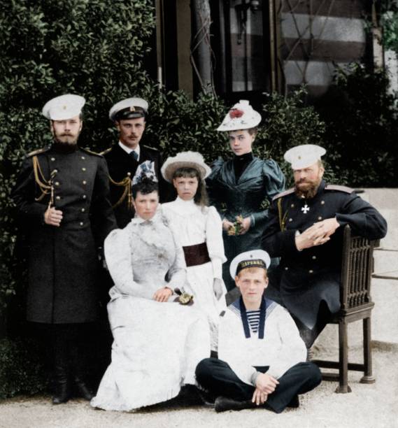 The Russian Imperial family, c1894 . Tsarevich Nicholas , Grand Duke George , the Empress Maria Feodorovna , Grand Duchess Olga , Grand Duchess Xenia...