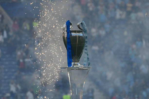The trophy is pictured during the opening ceremony for the UEFA Champions League final football match between Manchester City and Chelsea at the...