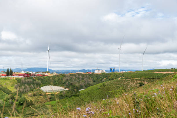 the wind power on the hill range, a sustainable energy source with wind blades