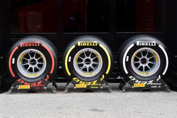 this picture shows pirelli tyres on display prior to a practice at picture id1235158455?k=20&m=1235158455&s=612x612&w=0&h=