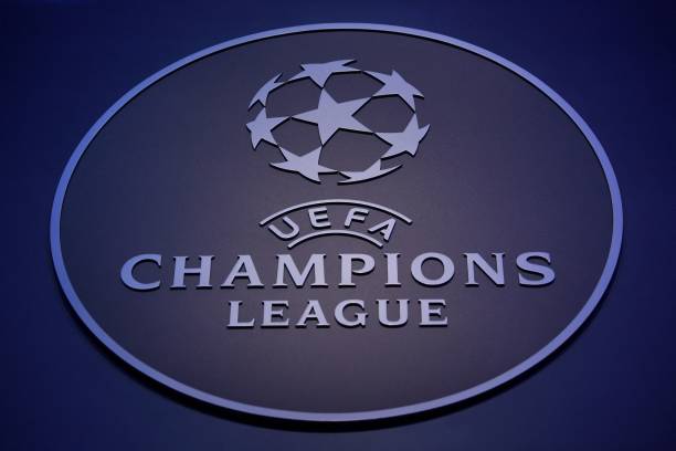 This picture shows the UEFA Champions League logo prior to the draw for the 2021/2022 European football tournament in Istanbul on August 26, 2021.