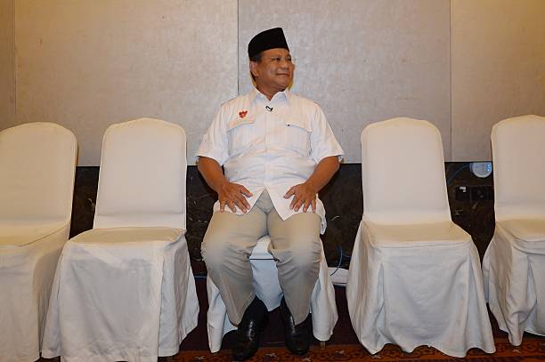This picture taken in Jakarta on June 15 2014 shows presidential candidate Prabowo Subianto sitting prior to the 2nd presidential debate in Jakarta...