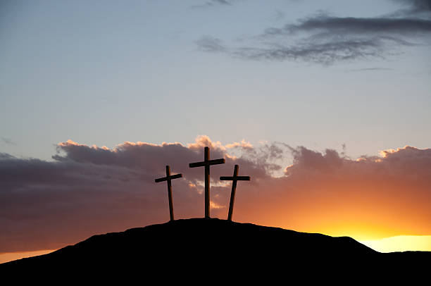 three crosses at calvary, near jerusalem on good friday. - good friday stockfoto's en -beelden