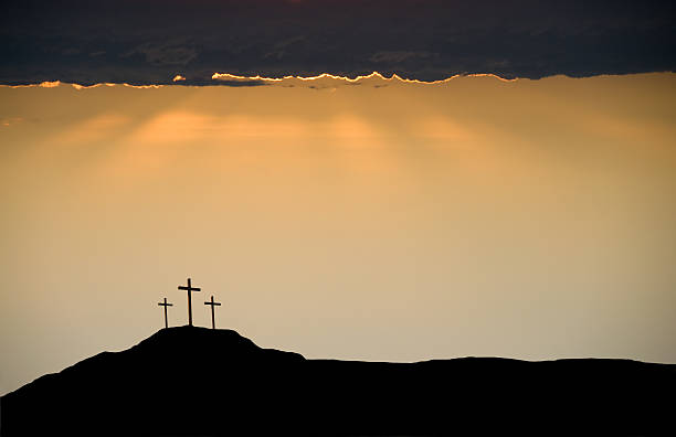 three crosses on good friday at the death of christ - good friday stockfoto's en -beelden