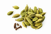 Top View of Fresh Green Cardamom On White Background