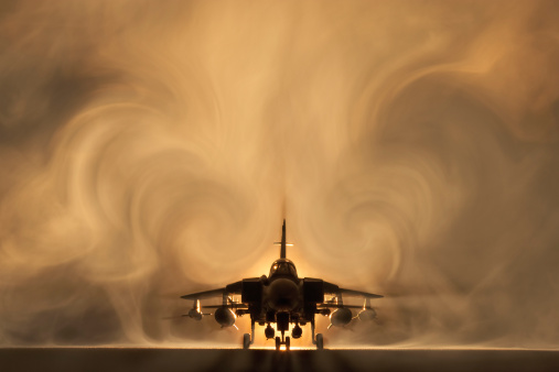 Tornado war plane, backlit