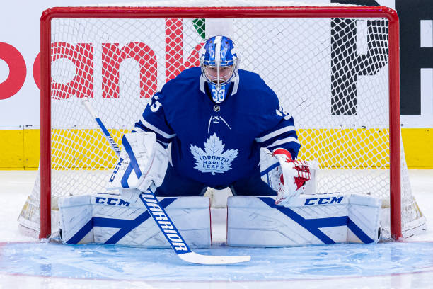 toronto-maple-leafs-goalie-david-rittich-stretches-during-the-nhl-picture-id1232346010