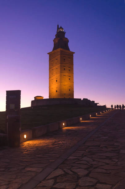 Tower of Hercules, an ancient Roman lighthouse at sunset