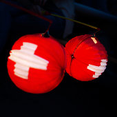 typical paper lantern on swiss national holiday at 1 august