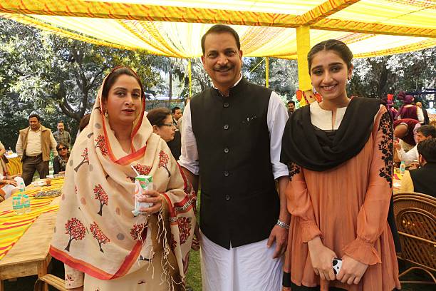 Union Ministers Harsimrat Kaur Badal and Rajiv Pratap Rudy during a lunch party for the political and media fraternity hosted by Union Minister of...