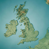 United Kingdom Country 3D Render Topographic Map