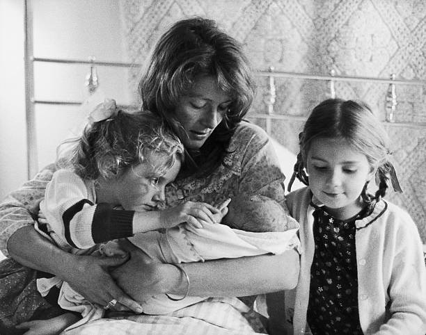Vanessa Redgrave and her three children, Natasha Richardson, Joely Richardson and the new born Carlo Gabriel Nero, 1969.