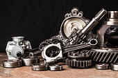 Various car parts and accessories, on black  background