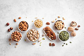 Various Nuts in  bowls