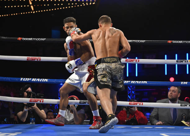 Vasyl Lomachenko takes on Jamaine Ortiz in a NABF Lightweight Title bout for Top Rank Boxing on October 29, 2022 at the Hulu Theater at Madison...