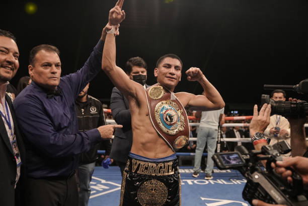 Vergil Ortiz Jr. Celebrates after defeating Egidijus Kavaliauskas at The Ford Center at The Star on August 14, 2021 in Frisco, Texas.