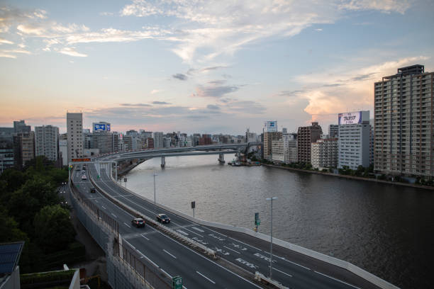 View of Samida river and Tokyo cityscape