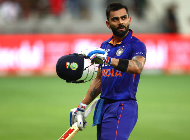 Virat Kohli of India leaves the field after being dismissed during the DP World Asia Cup match between India and Pakistan on September 04, 2022 in...