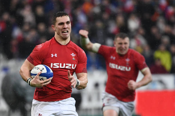 Wales' winger George North runs to score a try during the Six Nations rugby union tournament match between France and Wales at the stade de France, in Saint Denis, on the outskirts of Paris, on February 1, 2019. (Photo by Anne-Christine POUJOULAT / AFP) (Photo credit should read ANNE-CHRISTINE POUJOULAT/AFP via Getty Images)