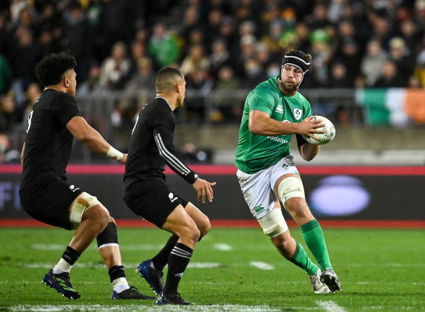 Wellington , New Zealand - 16 July 2022; Caelan Doris of Ireland during the Steinlager Series match between the New Zealand and Ireland at Sky Stadium in Wellington, New Zealand. (Photo By Brendan Moran/Sportsfile via Getty Images)