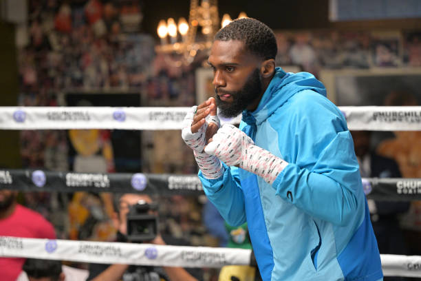 Welterweight contender Jaron Ennis trains during a media workout for his upcoming fight against Custio Clayton at Churchill Boxing Club on May 11,...