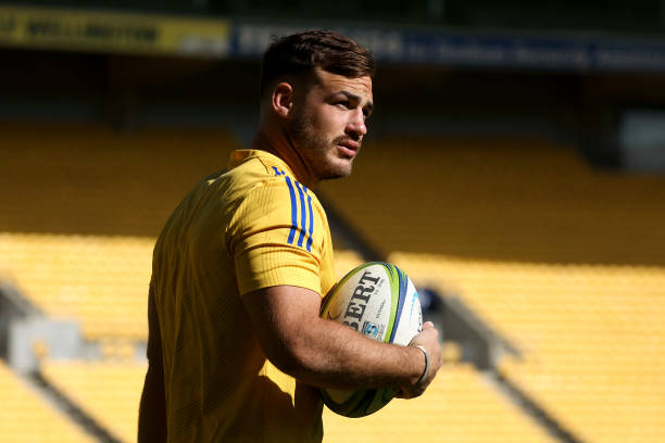 WELLINGTON, NEW ZEALAND - APRIL 02: Wes Goosen looks on during a Hurricanes training session at Sky Stadium on April 02, 2022 in Wellington, New Zealand. (Photo by Hagen Hopkins/Getty Images)