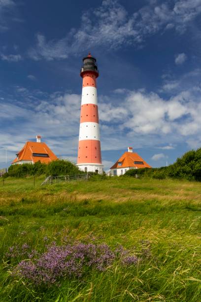 Westerhever Lighthouse, Wadden Sea National Park, North Sea, North Frisia, Schleswig-Holstein, Germany