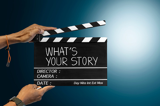 What"s your story.Text title on film slate for film maker.storytelling concept.
