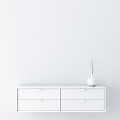 White empty room wall Mockup with console and vase decor