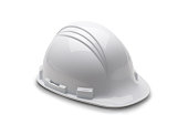 A white fire man's hard hat on a white background