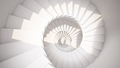 White spiral stairs in sun light abstract interior