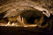 Wierzchowska Gorna Cave with stalactites and stalagmites in Wierzchowie, Poland.