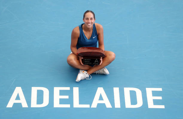 Winner of the ladies final Madison Keys of the USA who defeated Alison Riske of the USA during day seven of the 2022 Adelaide International at...