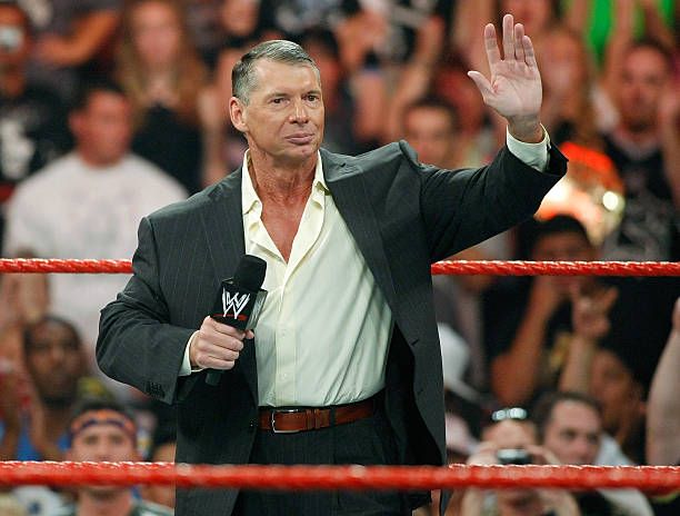 World Wrestling Entertainment Inc. Chairman Vince McMahon appears in the ring during the WWE Monday Night Raw show at the Thomas & Mack Center August...