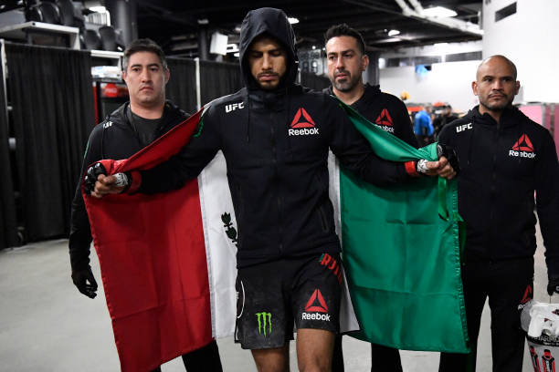Yair Rodriguez prepares to fight Jeremy Stephens in their featherweight bout during the UFC Fight Night event at TD Garden on October 18, 2019 in...