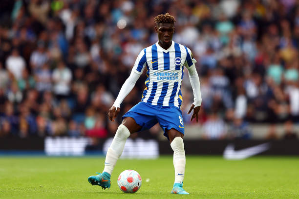 Yves Bissouma of Brighton & Hove Albion in action during the Premier League match between Brighton & Hove Albion and Manchester United at American...